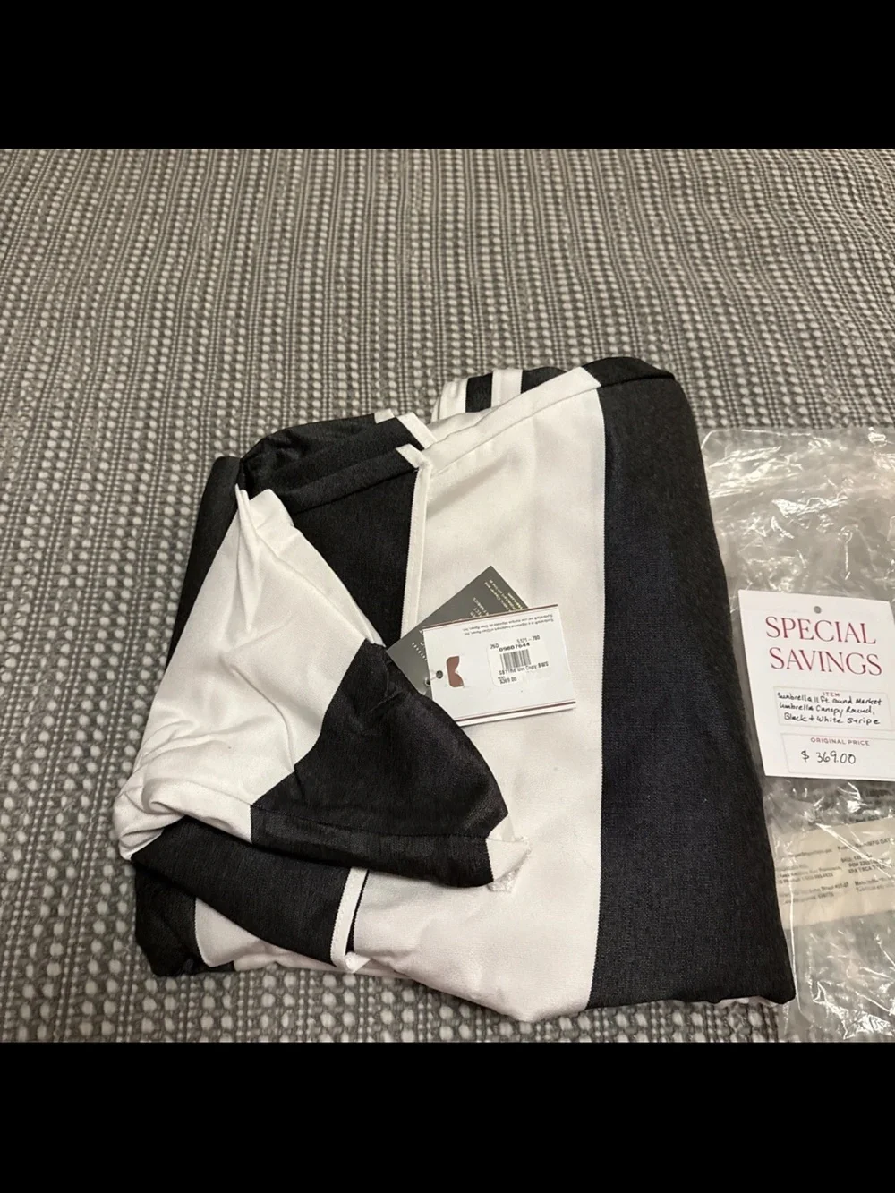 Pottery Barn Umbrella Replacement Canopy 9ft Sunbrella-Black/White Stripe NIB